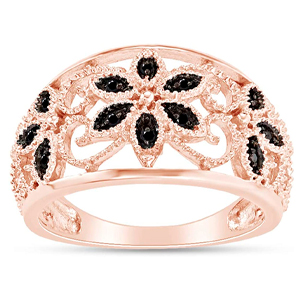 Anillo de compromiso de oro rosa de 18 quilates sobre plata de ley (claridad I2), diseño de flores de diamante natural de 1/10 quilates, talla O