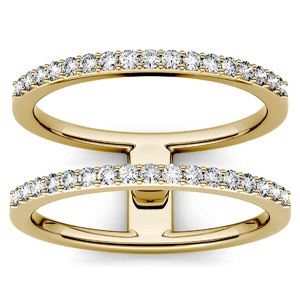 Charles & Colvard Forever One anillo grande - Oro amarillo 14K - Moissanita de 1.3 mm de talla redonda, 0.34 ct. DEW