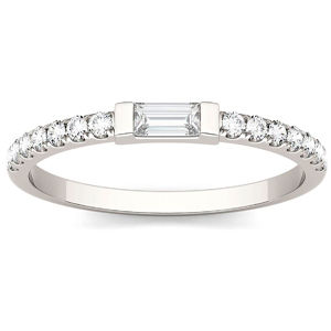 Charles & Colvard Forever One anillo grande - Oro blanco 14K - Moissanita de 4.0 mm de talla baguette, 0.326 ct. DEW