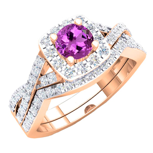 Dazzlingrock Collection Juego de anillos de compromiso redondos de 18 quilates con diamantes blancos y halo en espiral, oro rosa