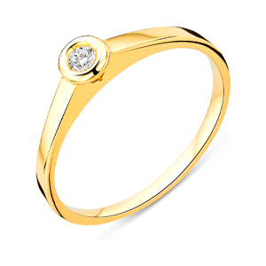 Miore Anillo solitario para mujer con diamante de compromiso de oro amarillo de 9 quilates/375 y diamante brillante de 0,05 quilates