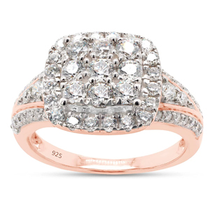 SAVEARTH DIAMONDS Anillo de compromiso con halo de diamantes de moissanita de talla redonda de 1 1/3 qt en oro de 14 k sobre plata de ley (color G-H, claridad VVS1, 1.33 qt)